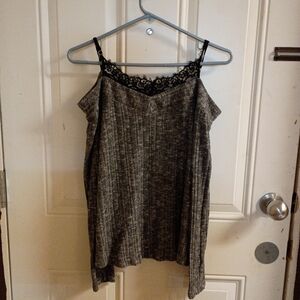2/$10 Chic Gray Long Sleeve Off The Shoulder Long Sleeve with Lace Trim